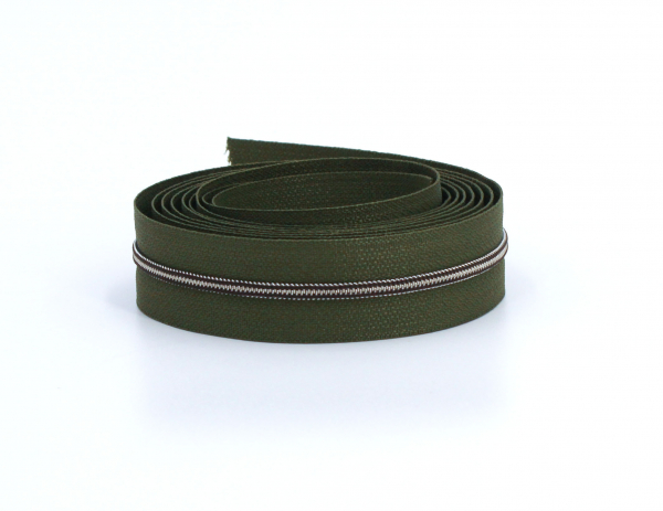 Endlosreißverschluss metallisiert schmal olivgrün/ oxyd (1m)